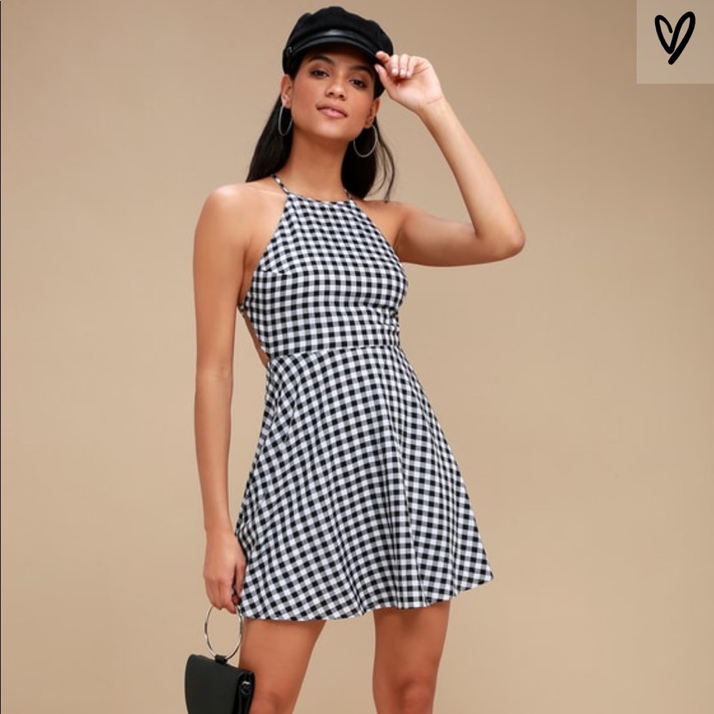 Gingham Lace-Up Skater Dress